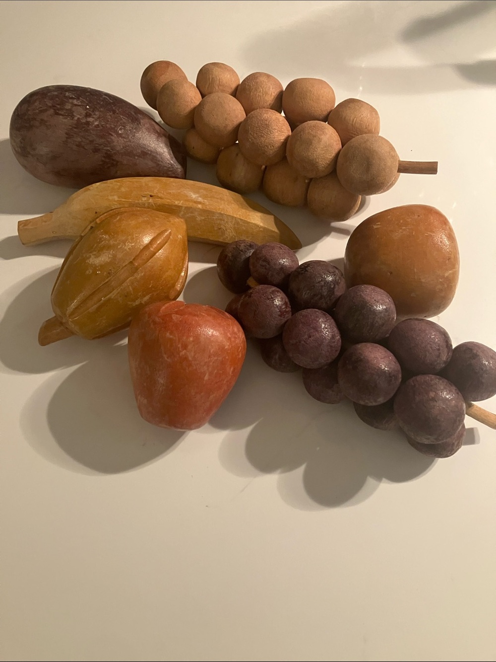 Decorative Faux Fruit Set - Mixed Brown, Purple, Yellow - vintage wooden